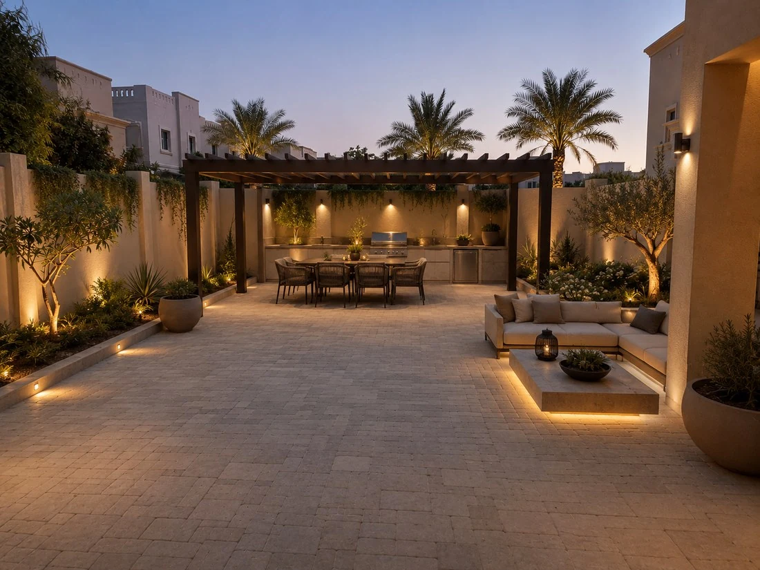 After image of the same patio transformed into a luxury outdoor entertaining space